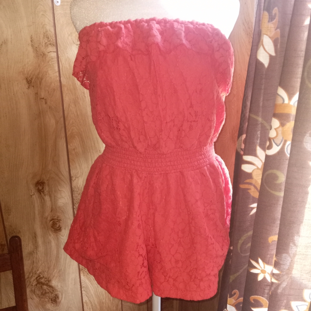 UnderOne Sky XL Red Lace Off-Shoulder Romper